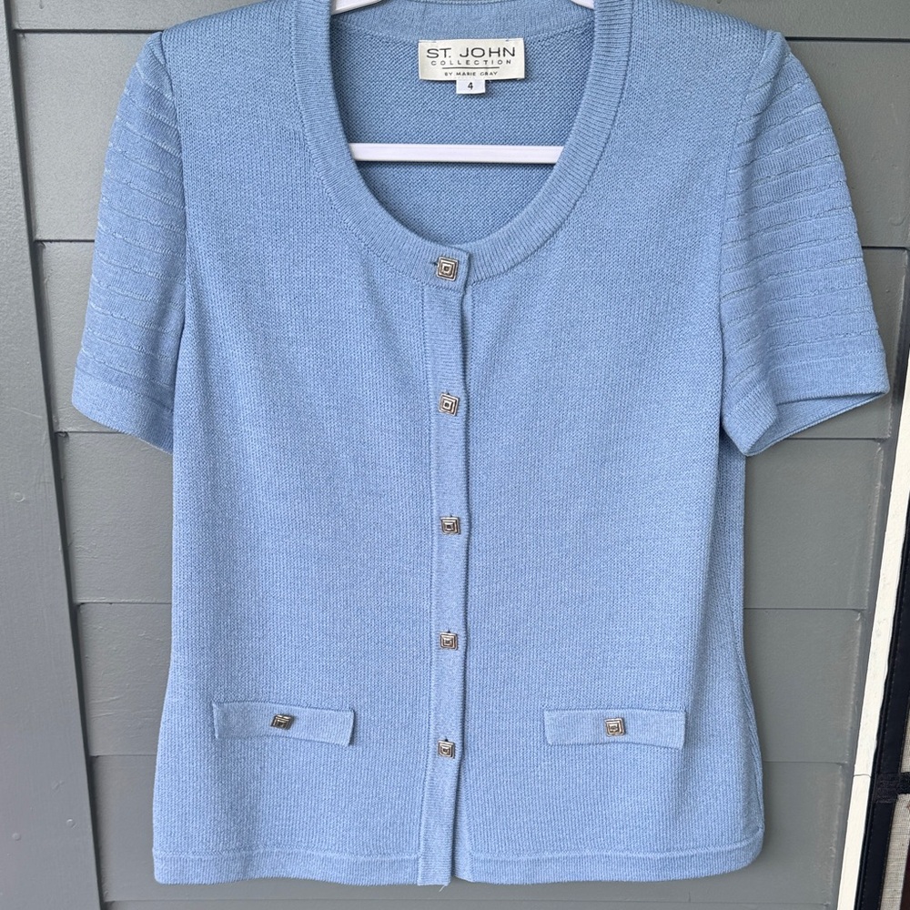 St. John Light Blue Buttoned Cardigan